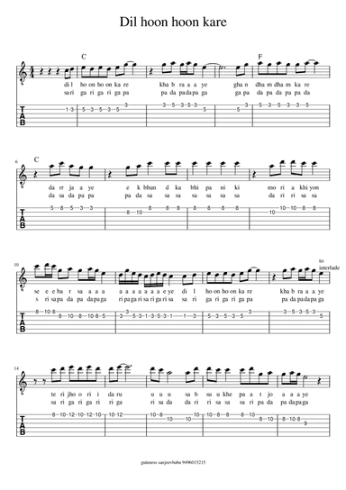 dil hoon hoon kare (arr. indian guitar lessons)