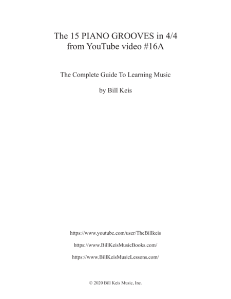 The 15 PIANO GROOVES in 4/4  from YouTube video #16A