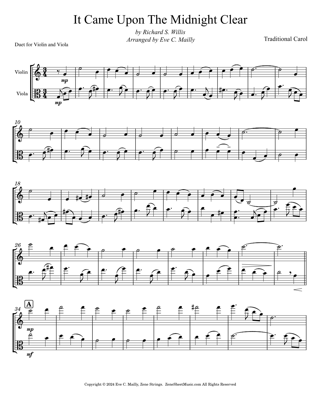 It Came Upon The Midnight Clear - Violin/Viola Duet (arr. Eve C. Mailly - Zene Strings)