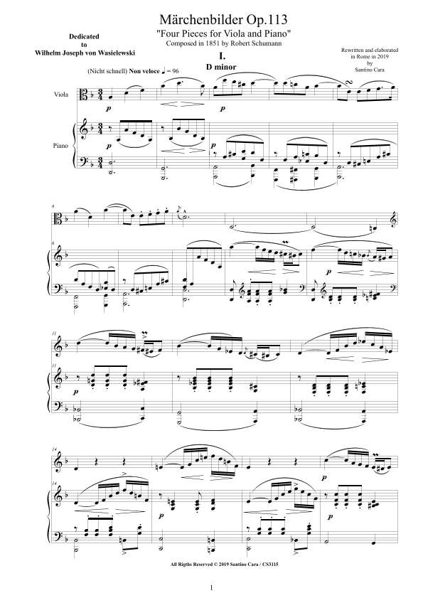 Schumann - Märchenbilder Op.113 - Four Pieces for Viola and Piano (arr. Santino Cara)
