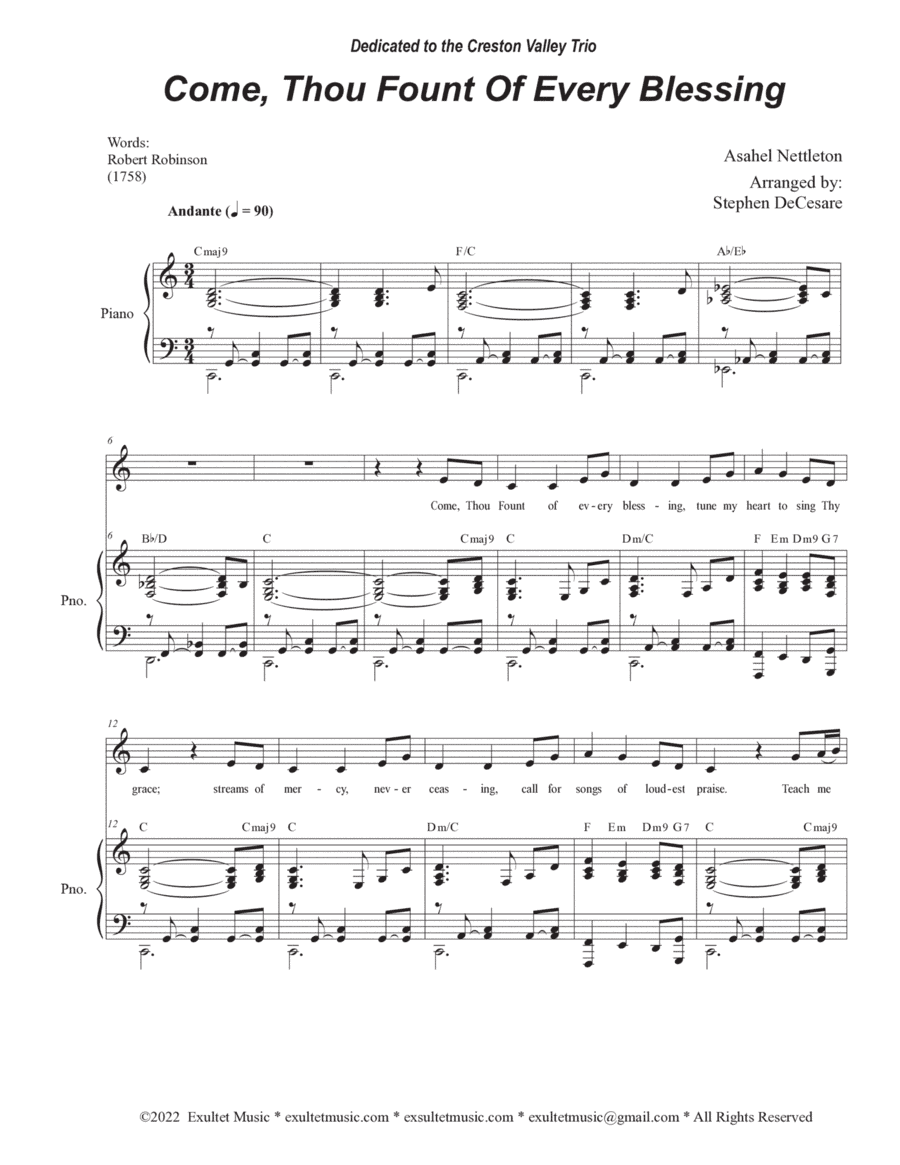 Come, Thou Fount Of Every Blessing (Vocal Solo) (arr. Stephen DeCesare)