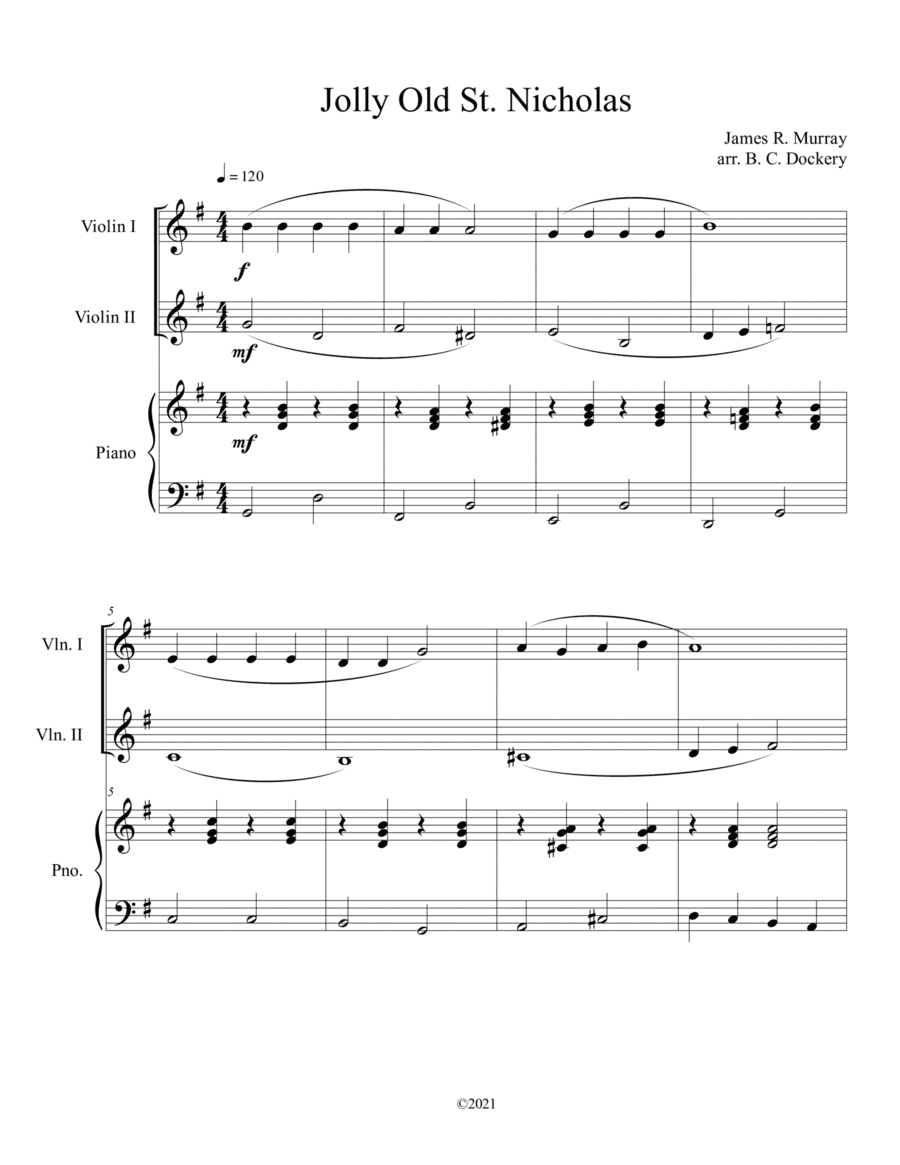 Jolly Old St. Nicholas (Violin Duet with Piano Accompaniment) (arr. B. C. Dockery)