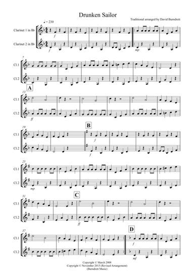 Drunken Sailor for Clarinet Duet (arr. David Burndrett)