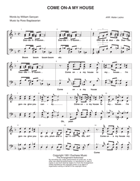 Come On-a My House (arr. Walter Latzko)