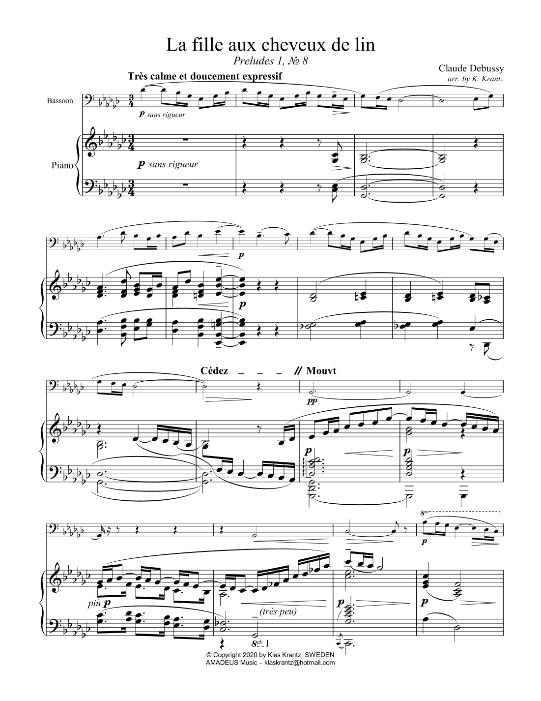 La fille aux cheveux de lin / The girl with the flaxen hair for bassoon and piano (arr. K. Krantz)