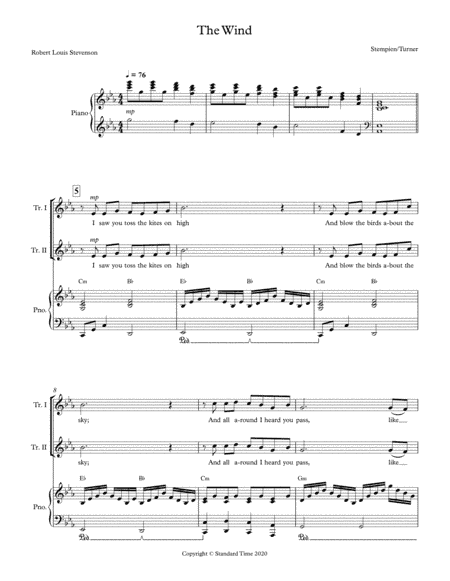 "The Wind" by Robert Louis Stevenson for Two-Part Treble Chorus SA with Piano Accompaniment