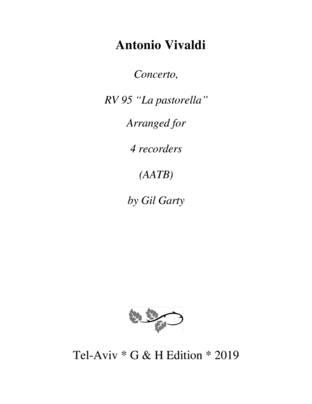 Concerto, RV 95 "La pastorella" (arrangement for 4 recorders) (arr. Gil Garty)