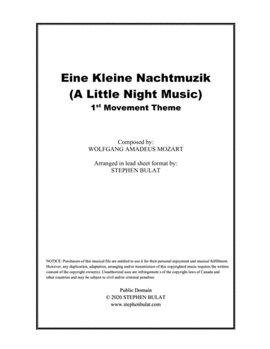 Eine Kleine Nachtmusik (Mozart) - Lead sheet (key of A) (arr. Stephen Bulat)
