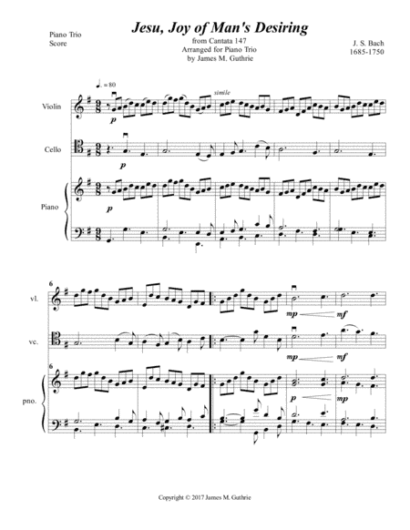 Bach: Jesu, Joy of Man's Desiring for Piano Trio (arr. James M. Guthrie, ASCAP)