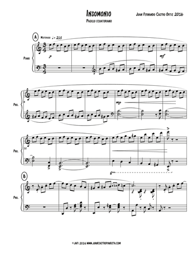 "Insomnio" Pasillo - Piano Solo - Juan Castro Pianista.