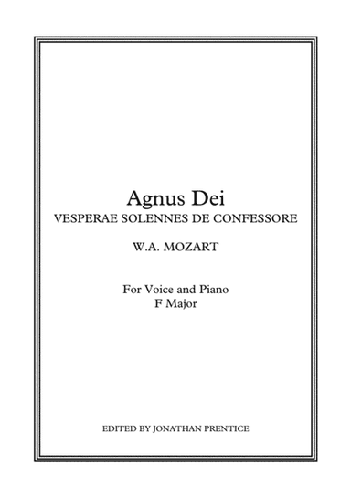 Agnus Dei - Vesperae solennes de confessore (F Major) (arr. Jonathan Prentice)