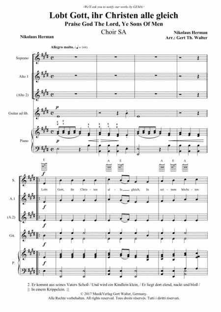 Praise God The Lord, Ye Sons Of Men (arr. Gert Th. Walter)
