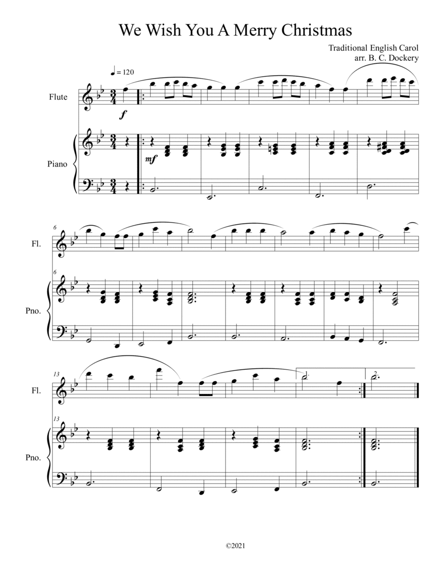 We Wish You A Merry Christmas (Flute Solo with Piano Accompaniment) (arr. B. C. Dockery)
