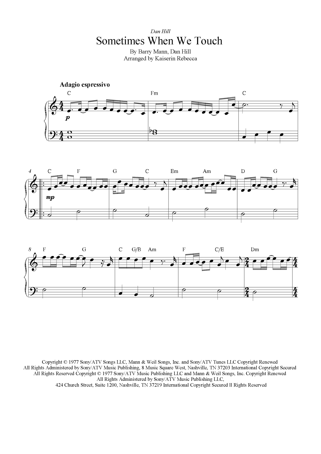 Sometimes When We Touch (arr. Kaiserin Rebecca)