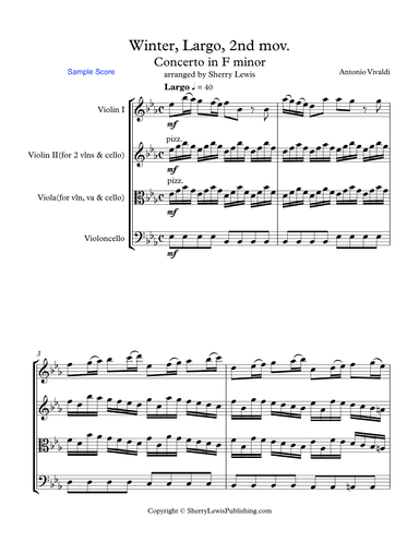 CONCERTO IN F MINOR, WINTER, 2st. Mov. (Largo), String Trio, Intermediate Level for 2 violins and ce (arr. Sherry Lewis)