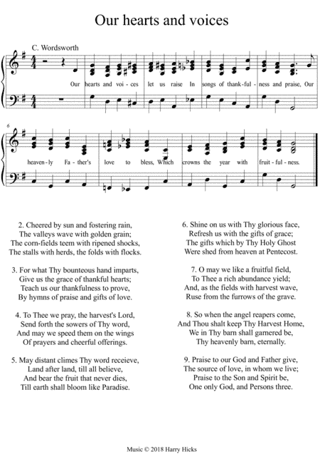Our hearts and voices let us raise. A new tune to a wonderful old hymn.