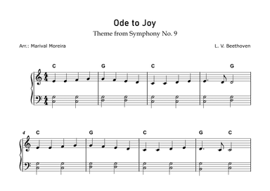 Ode to Joy - Beethoven (Easy piano) - Score and Chords (arr. Marival Moreira)