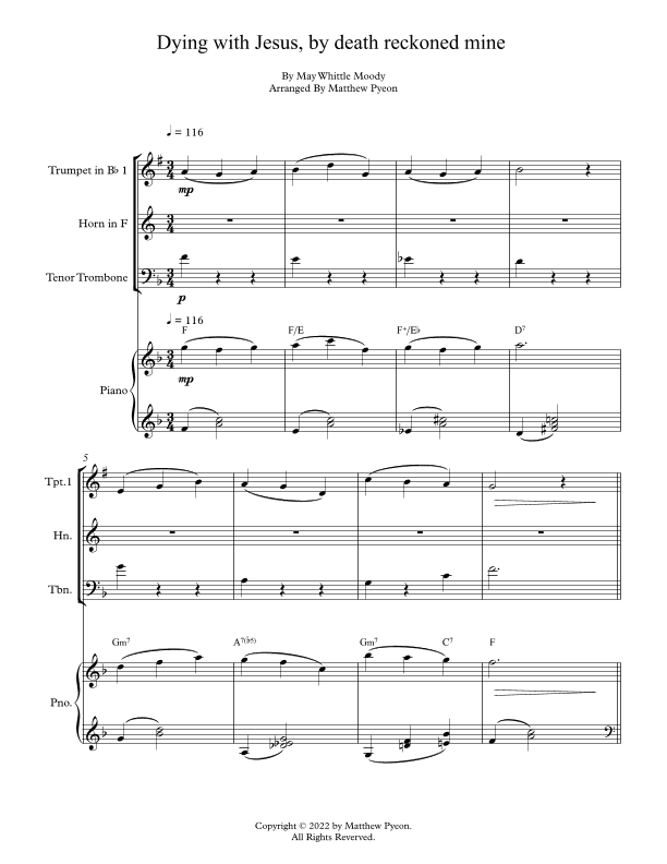 Dying with Jesus, by death reckoned mine (arr. Matthew pyeon)