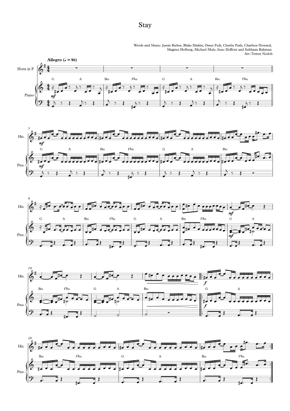 Stay (arr. Tomaž Nedoh)