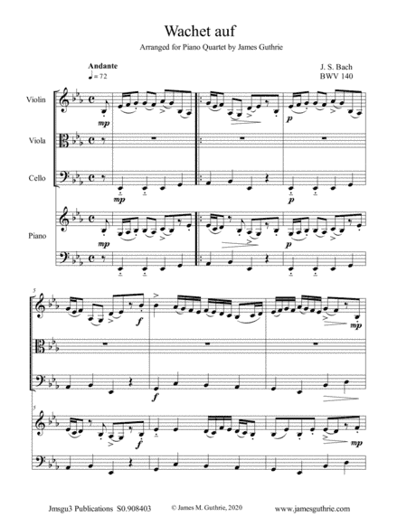 Bach: Wachet auf for Piano Quartet (arr. James M. Guthrie)