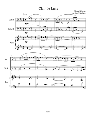 Clair de Lune (Cello Duet) with piano accompaniment (arr. B. C. Dockery)