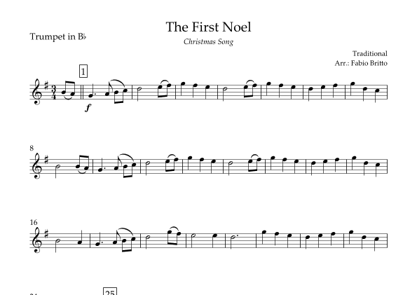 The First Noel (Christmas Song) for Trumpet in Bb Solo (arr. Fabio Britto)