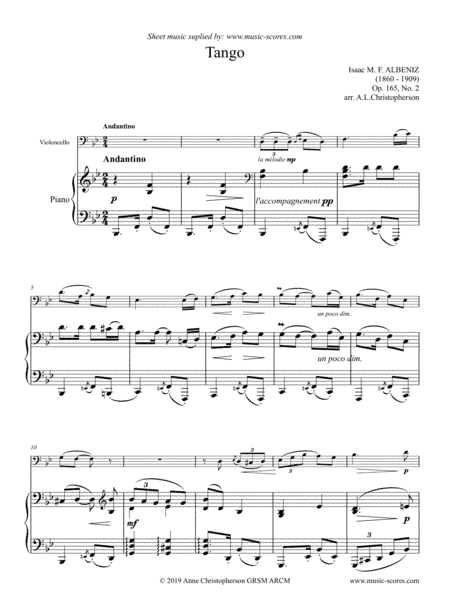Tango - Cello and Piano (Bb ma) (arr. Anne L Christopherson GRSM ARCM)