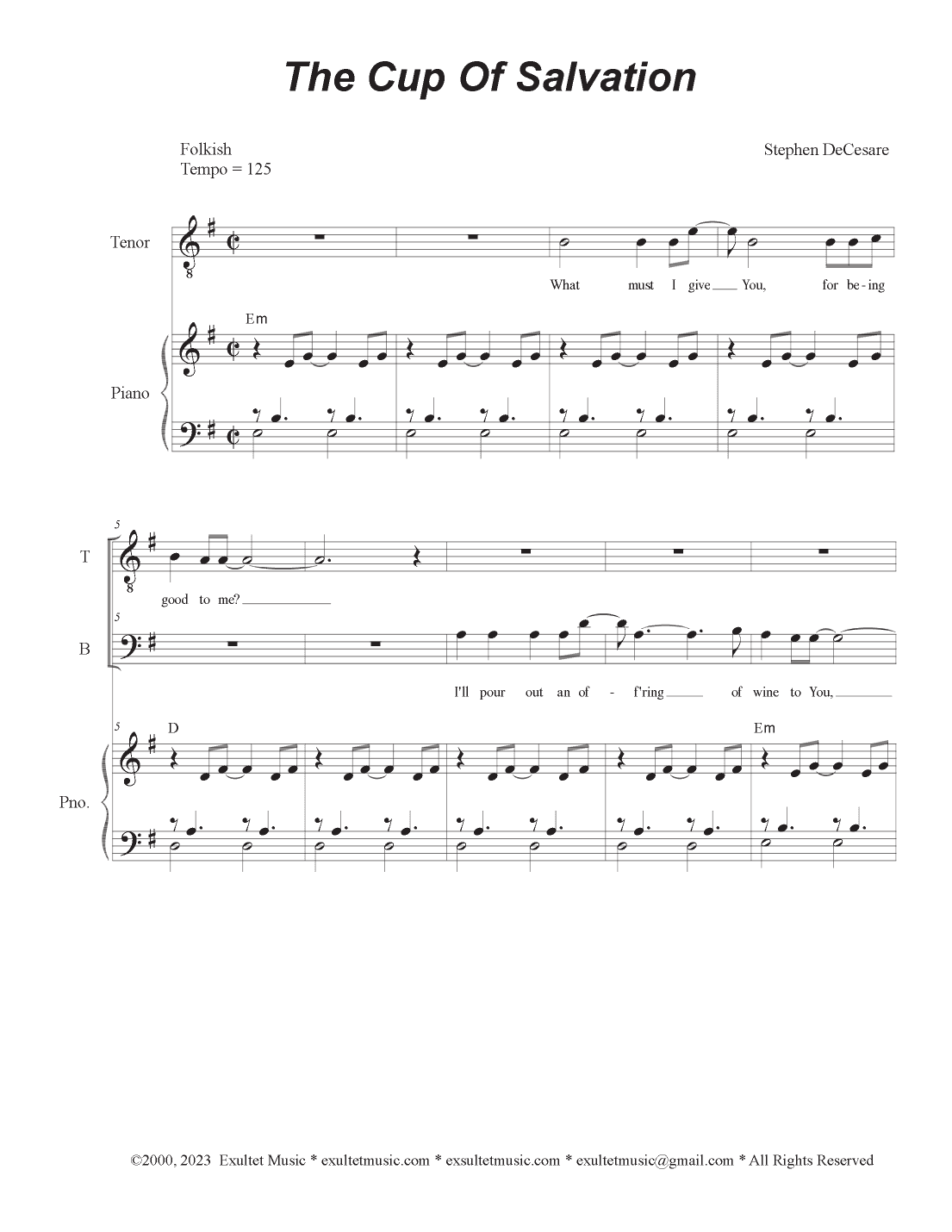 The Cup Of Salvation (2-part choir - (TB)