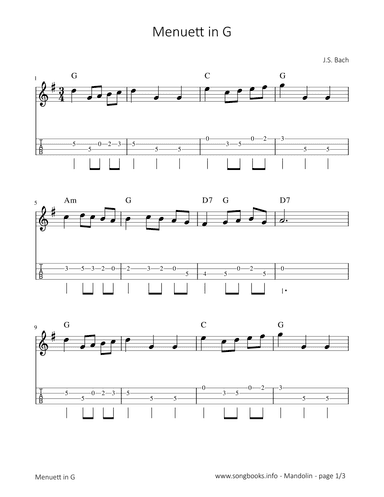 Menuett in G - J. S. Bach (arr. songbooks.info)