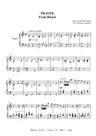 R. Wagner. PRAYER, from Rienzi. For Organ (arr. RenatoTagliabue)