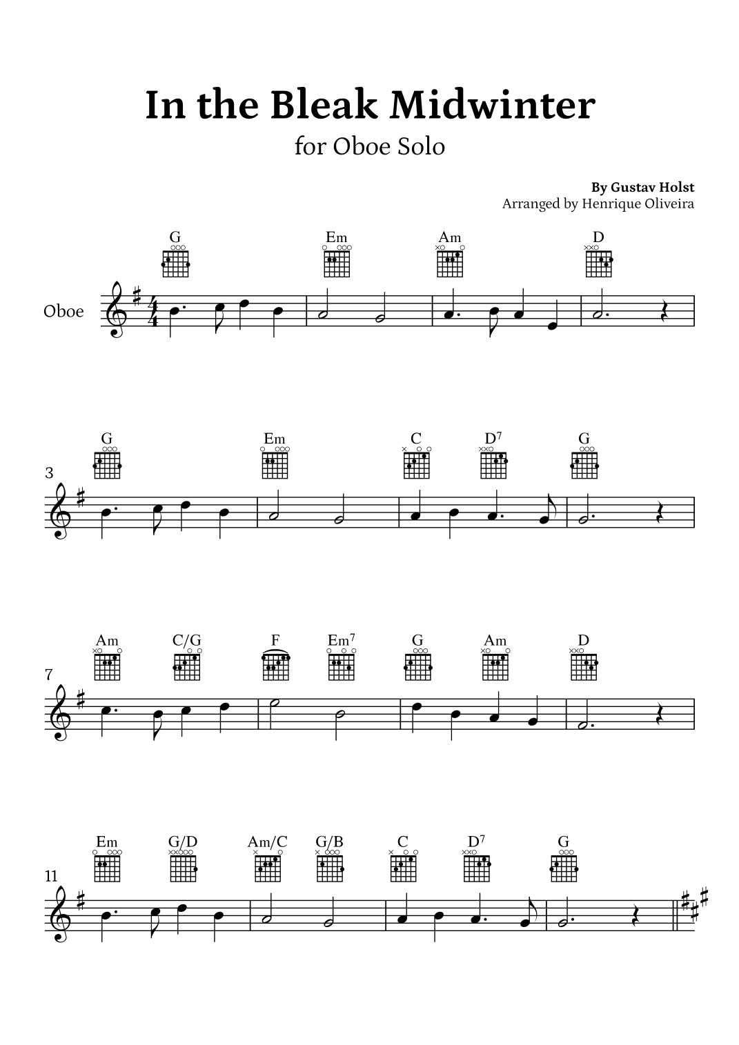 In the Bleak Midwinter (Oboe Solo) - Beginner Level (arr. Henrique Oliveira)