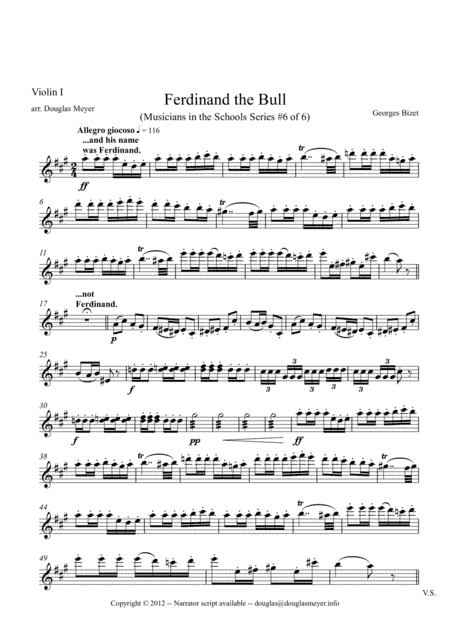 Ferdinand the Bull for String Quartet and Narrator - parts and narration (arr. Douglas Meyer)