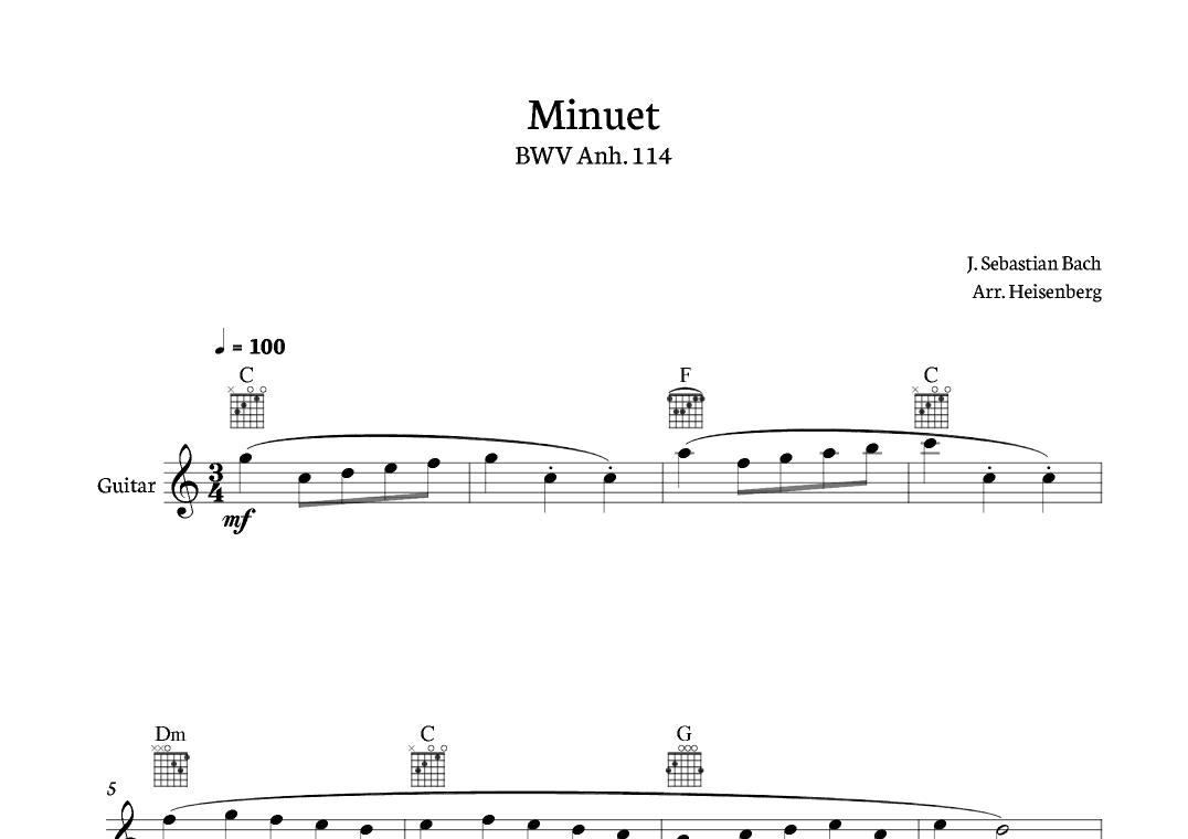 Minuet - Bach for Guitar (arr. Heisenberg)