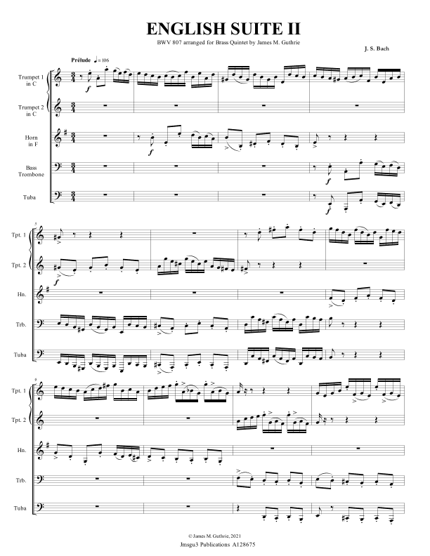 BACH: English Suite No. 2 BWV 807 for Brass Quintet (arr. James M. Guthrie)