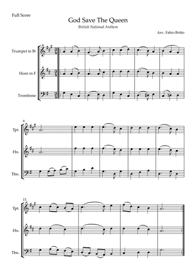 God Save The Queen (British National Anthem) for Brass Trio (arr. Fabio Britto)