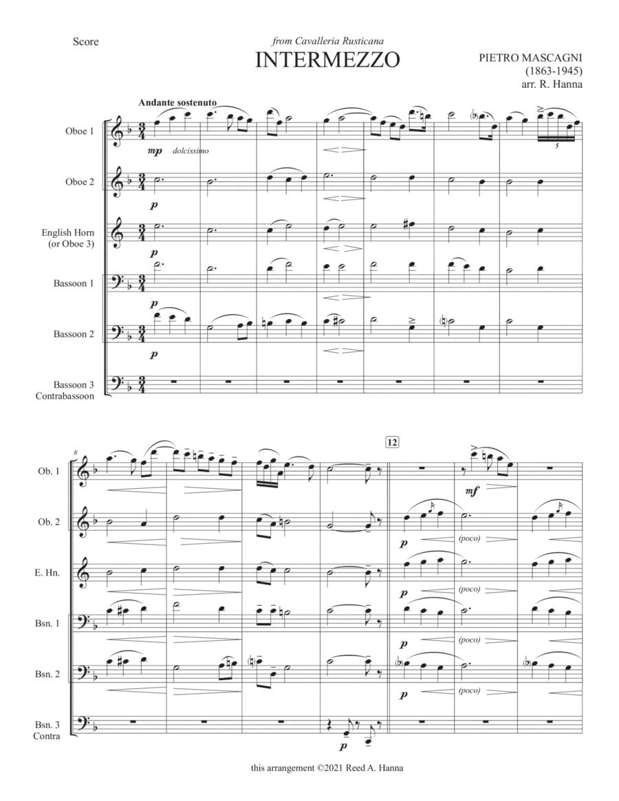 Intermezzo from "Cavalleria Rusticana" (Double Reed Ensemble) (arr. Reed A. Hanna)