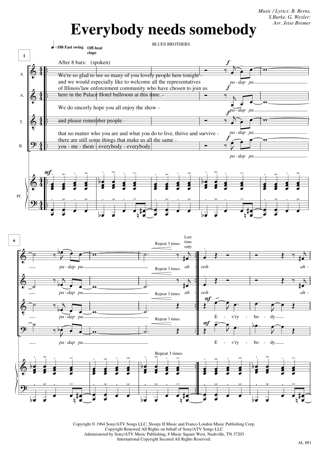 Everybody Needs Somebody To Love (arr. Jetse Bremer)