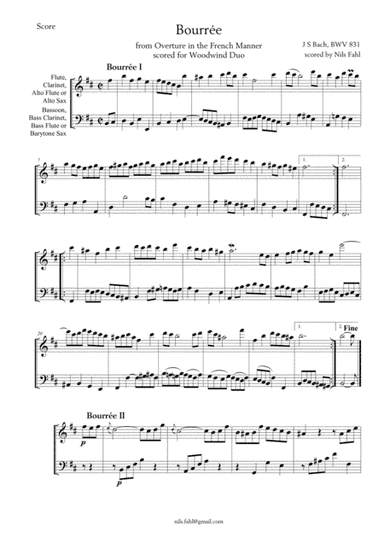 J S Bach Bourrée BWV 831 Woodwind  Duo (arr. Nils Fahl)