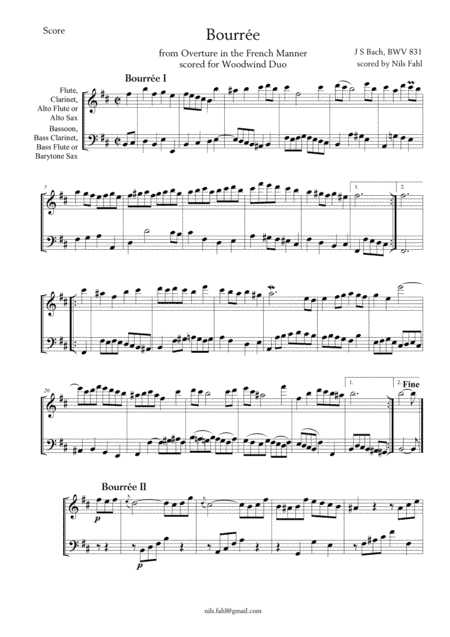 J S Bach Bourrée BWV 831 Woodwind  Duo (arr. Nils Fahl)