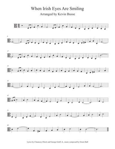 When Irish Eyes Are Smiling (Easy key of C) - Viola (arr. Kevin Busse)