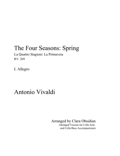 A. Vivaldi: La Primavera/ Spring: Allegro (for Cello Duet) (arr. Clara Obsidian)