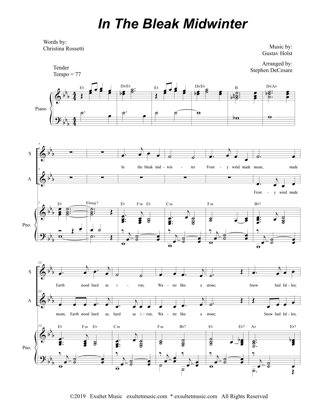In The Bleak Midwinter (Duet for Soprano and Alto Solo) (arr. Stephen DeCesare)