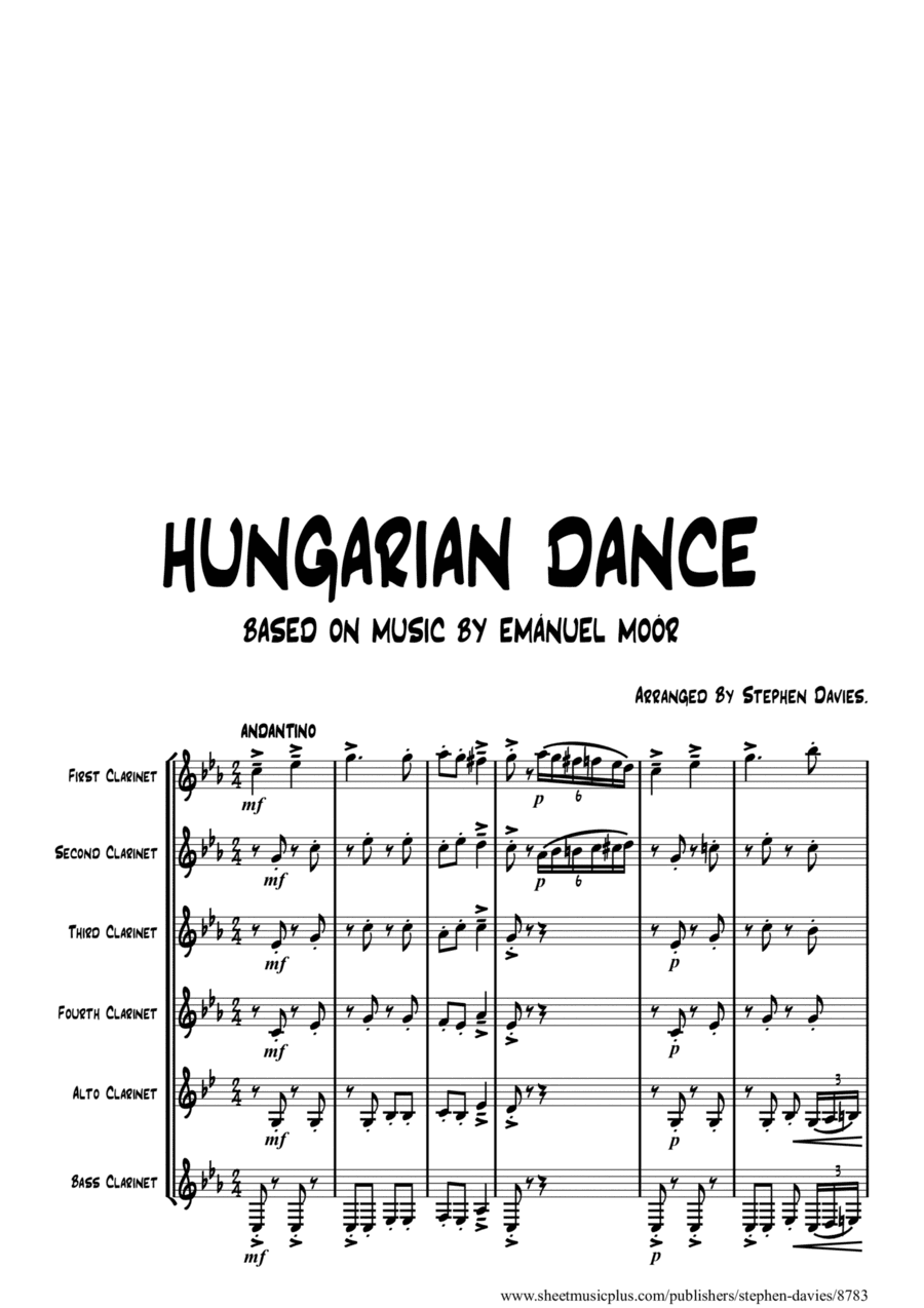 'Hungarian Dance' based on music by Emanuel Moor for Clarinet Sextet. (arr. Stephen Davies)
