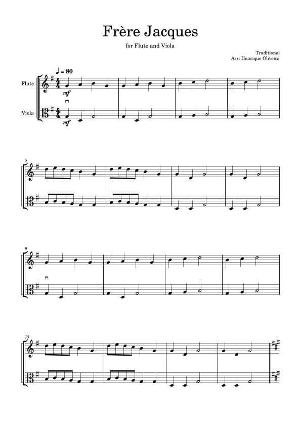 Frère Jacques (Flute and Viola) - Beginner Level (arr. Henrique Oliveira)