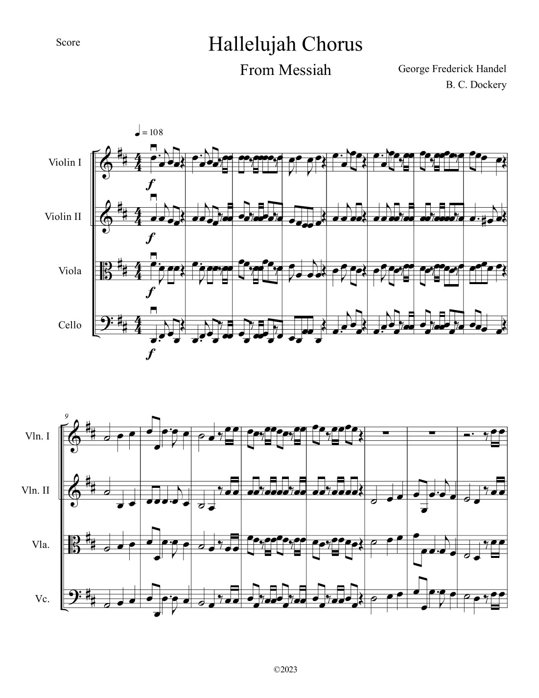 Hallelujah Chorus from Messiah (String Quartet) (arr. B. C. Dockery)
