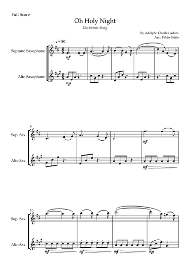 Oh Holly Night (Christmas Song) for Soprano Saxophone & Alto Saxophone Duo (arr. Fabio Britto)