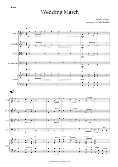 Wedding March (Wagner) Strings Quartet Piano and chords (arr. Cadu Barcelos)