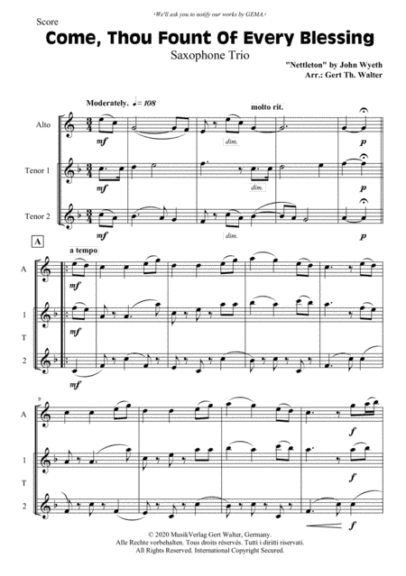Come, Thou Fount Of Every Blessing (arr. Gert Th. Walter)