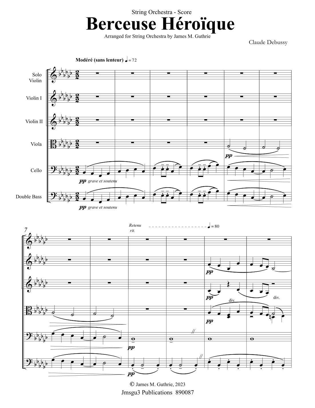 Debussy: Berceuse heroique for String Orchestra (arr. James M. Guthrie)