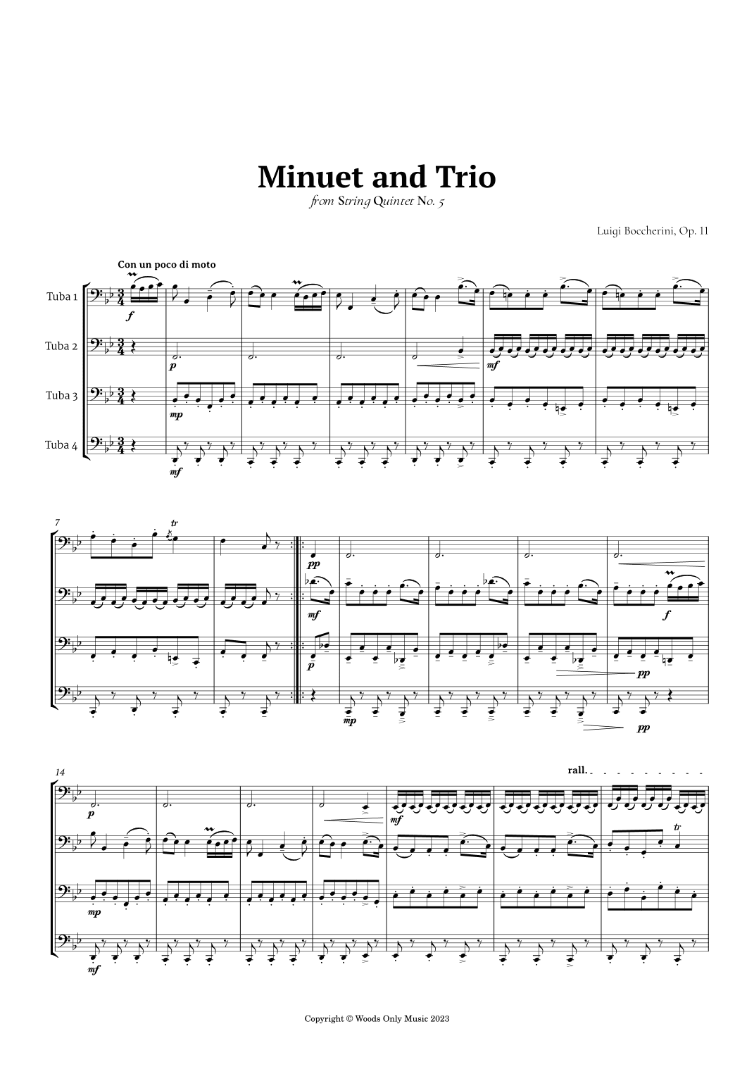 Minuet by Boccherini for Tuba Quartet (arr. Ander)